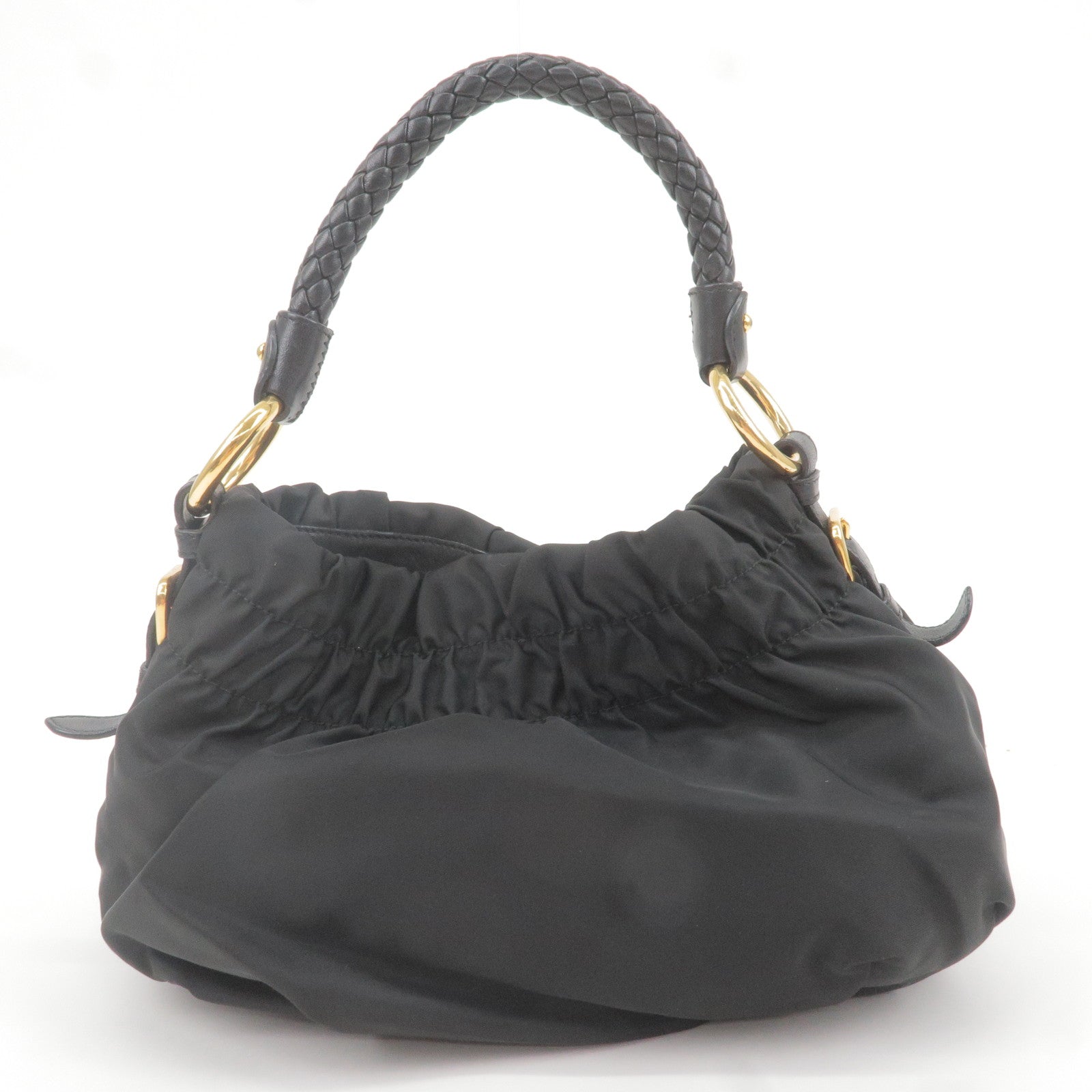 Prada Logo Nylon Leather Shoulder Bag Hand Bag Black BR4237
