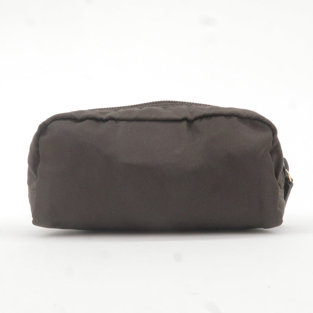 Prada Logo Nylon Leather Pouch Cosmetic Bag Br 1N0175
