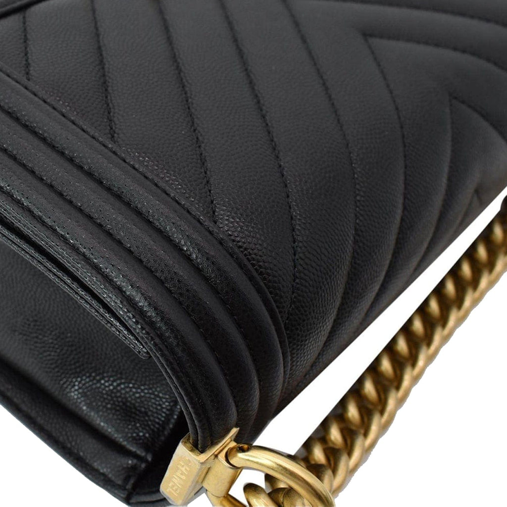 Chanel Medium Boy Flap Chevron Leather Shoulder Bag Black