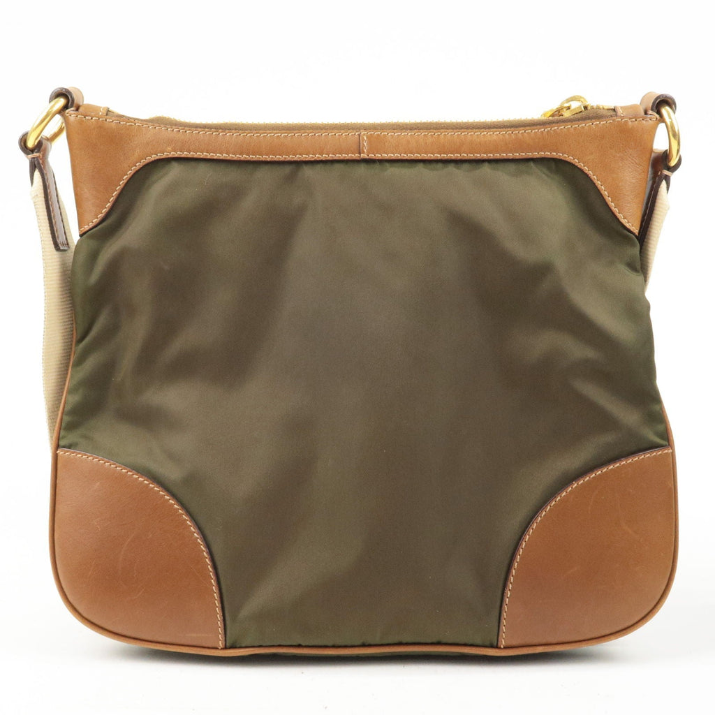 Prada Nylon Leather Shoulder Bag Khaki Br