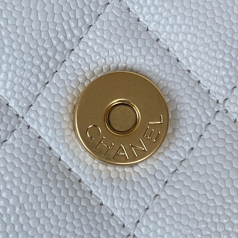 Chanel Clutch With Chain Gold Hardware Grained Shinny White For Women Handbags, Shoulder Bags 4.7in/12cm AP2857