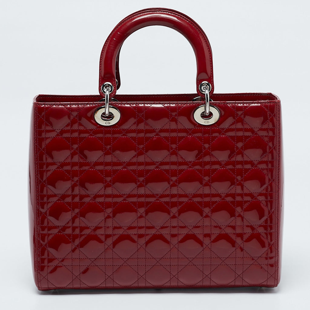 Dior Red Cannage  Leather Large Lady Dior Tote