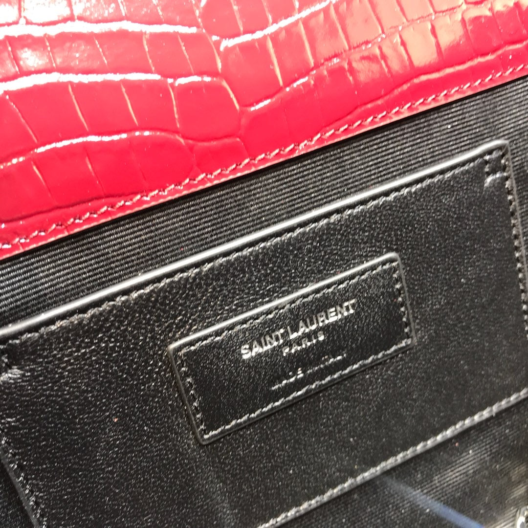 Top Quality Kate MeTop Qualityum Chain Bag With Tassel In Embossed CrocoTop Qualityle Burgundy For Women 9.4in/24cm YSL