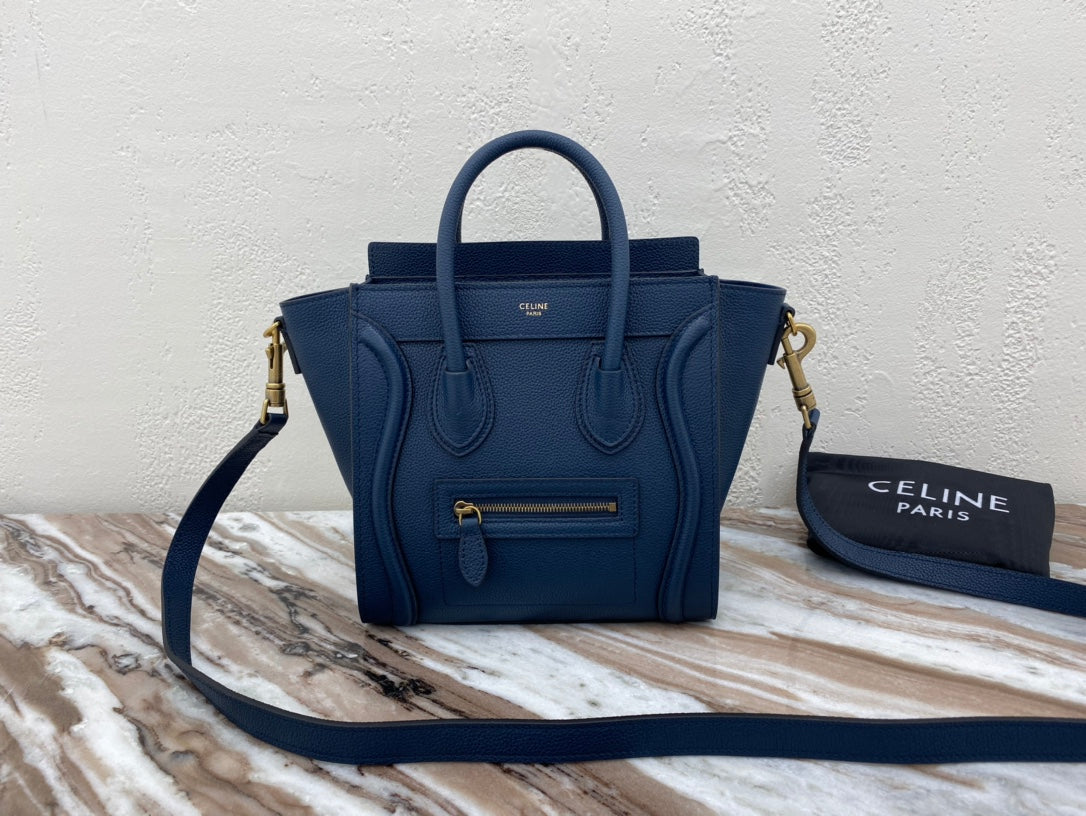 Top Quality Nano LuGucciage Bag In Drummed Dark Blue For WomLB 8in/20cm 