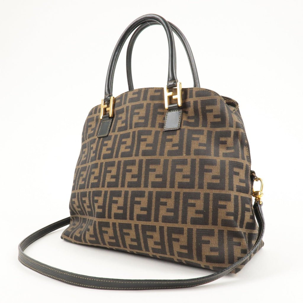 FENDI Zucca Canvas Leather 2Way Shoulder Bag Brown Black 14968