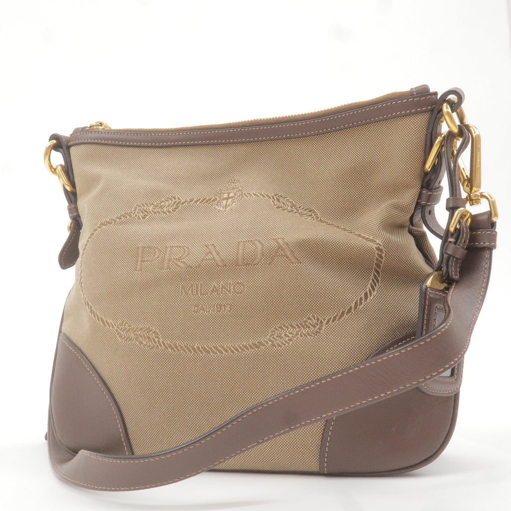 Prada Logo Jacquard Leather Shoulder Bag Beige Br BT867A