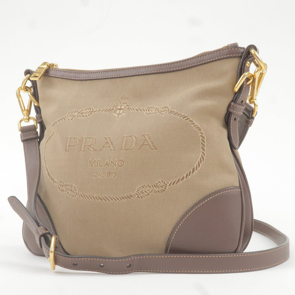 Prada Logo Jacquard Leather Shoulder Bag Beige Br BT867A