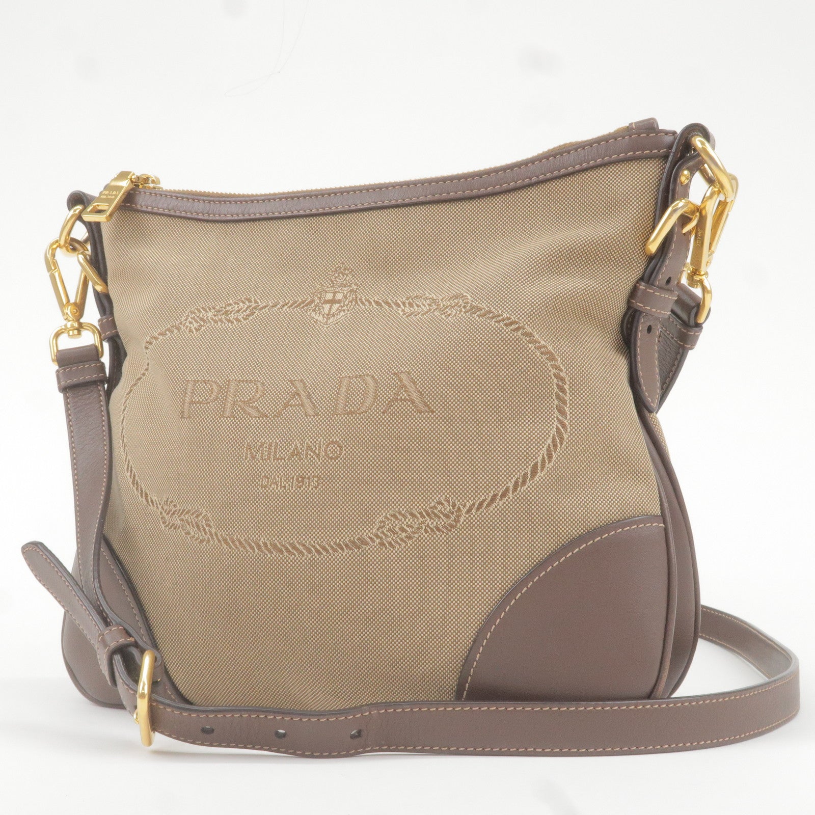 Prada Logo Jacquard Leather Shoulder Bag Beige Br BT867A