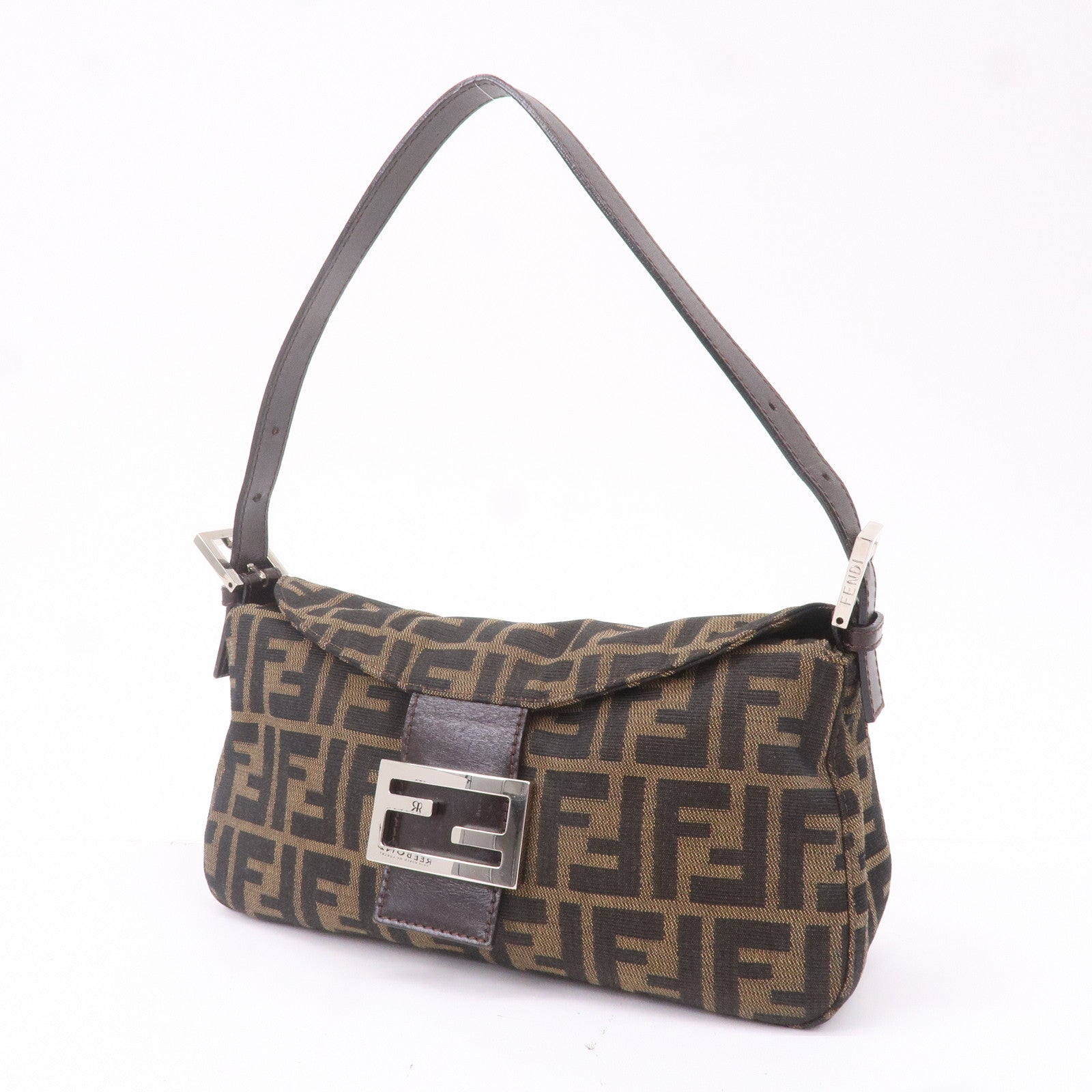 FENDI Zucca Canvas Leather Shoulder Bag Khaki Black Brown 26725