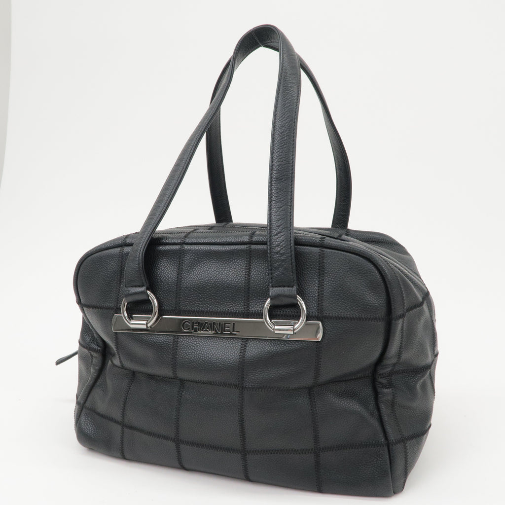 CHANEL Chocobar Caviar Skin Boston Bag Shoulder Bag Black