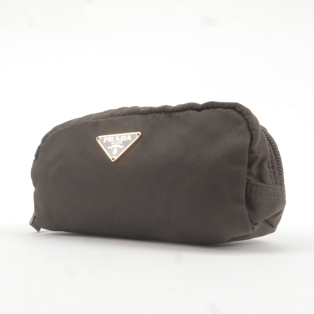 Prada Logo Nylon Leather Pouch Cosmetic Bag Br 1N0175