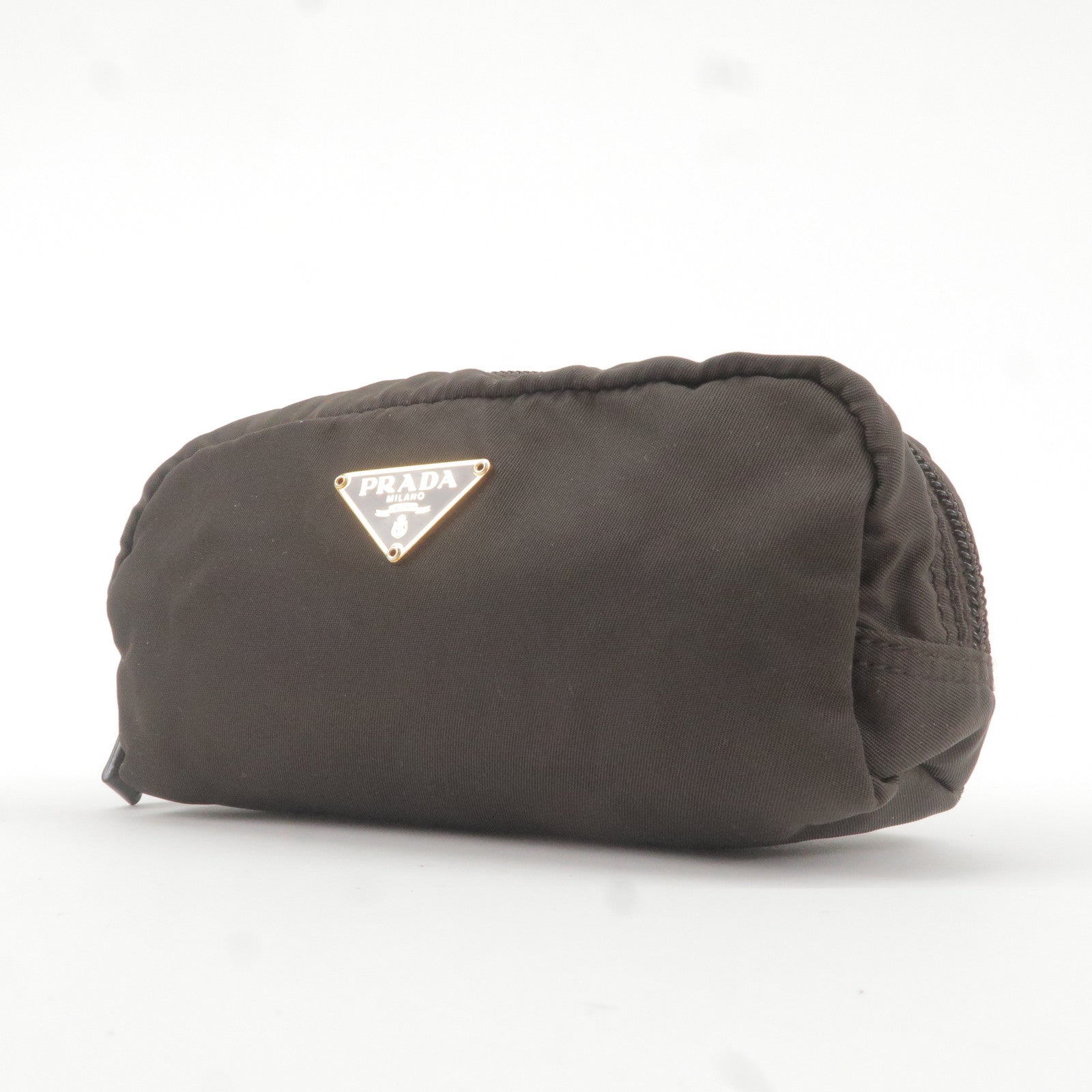 Prada Logo Nylon Leather Pouch Cosmetic Bag Br 1N0175