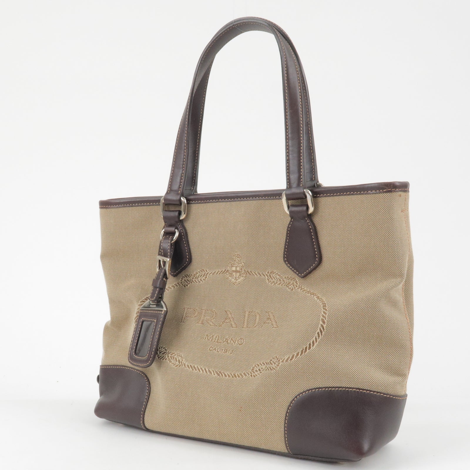Prada Logo Jacquard Leather 2Way Bag Beige Br BR3414