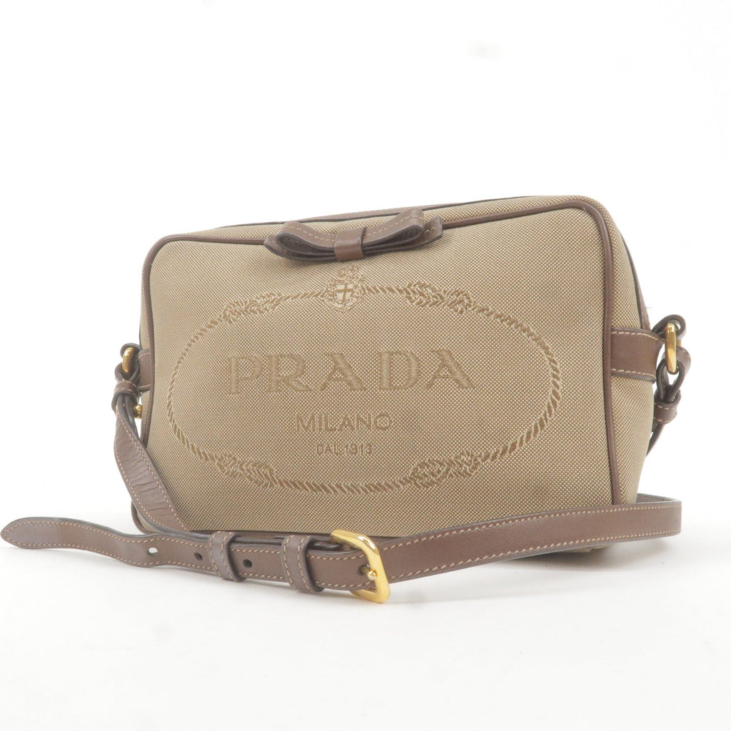 Prada Logo Jacquard Leather Shoulder Bag Beige Br 1BH089
