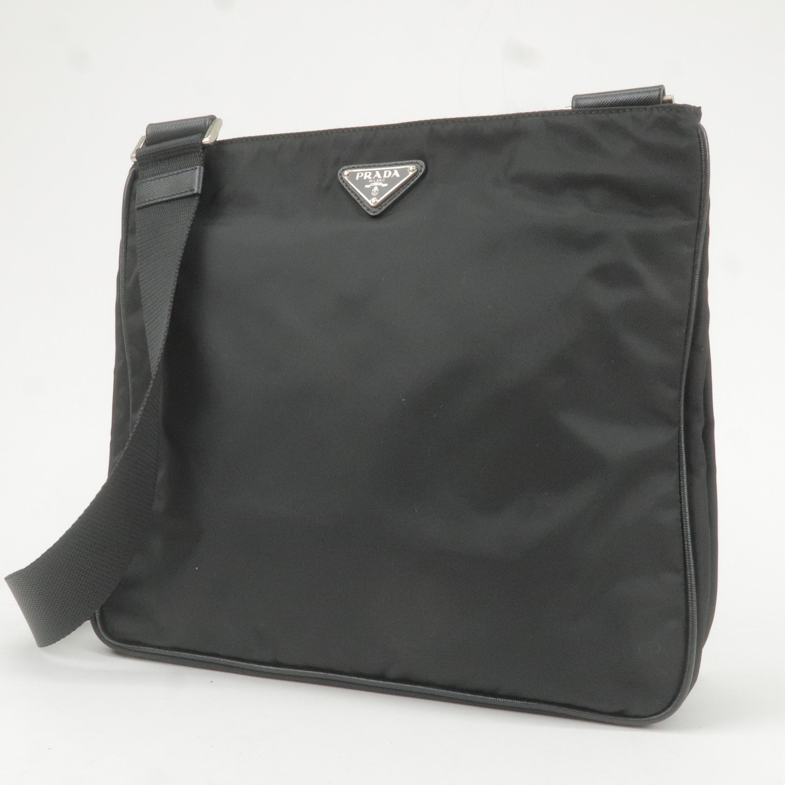 Prada Logo Nylon Leather Shoulder Bag Purse Black VA0251