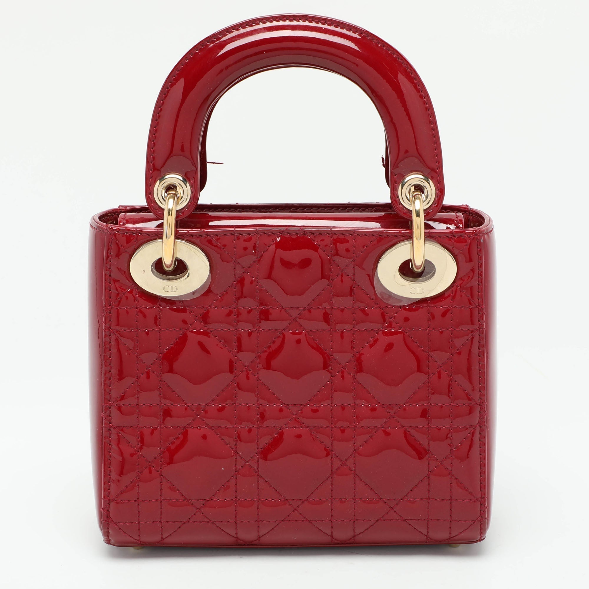 Dior Red Cannage  Leather Mini Chain Lady Dior Tote
