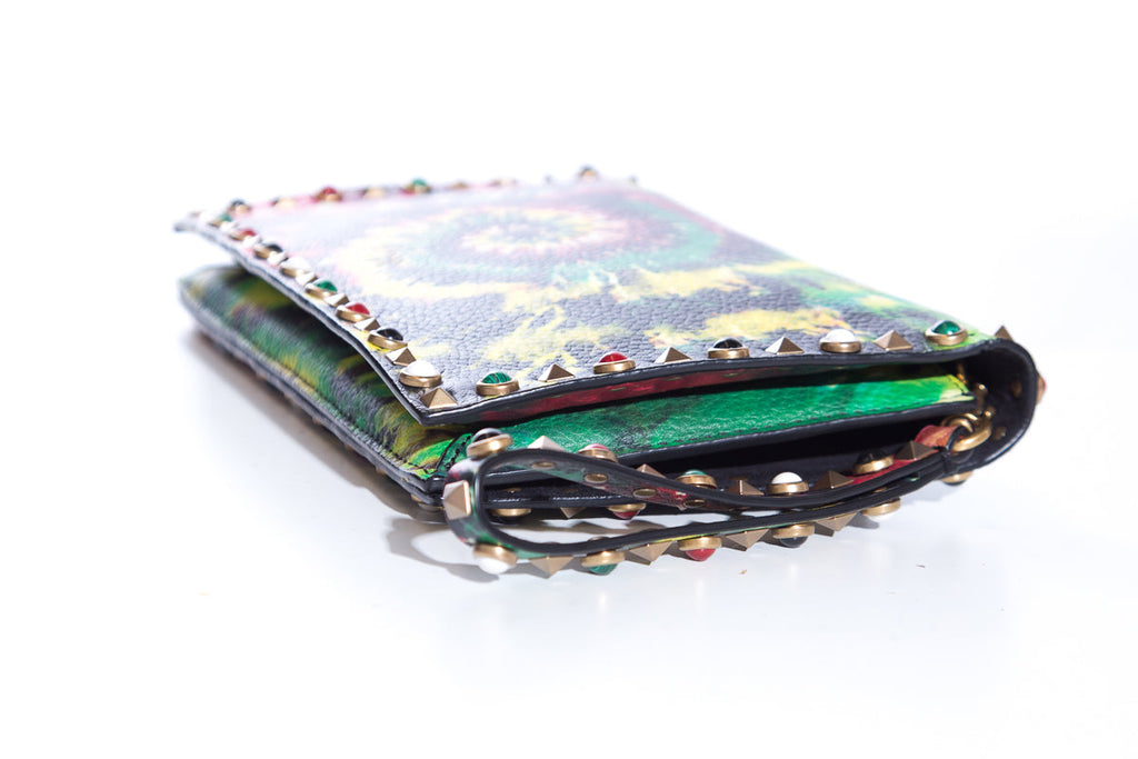 Valentino PeBurberryled Calfskin Tie-Dye Rockstud Rolling Wristlet Clutch