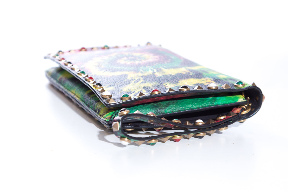 Valentino PeBurberryled Calfskin Tie-Dye Rockstud Rolling Wristlet Clutch