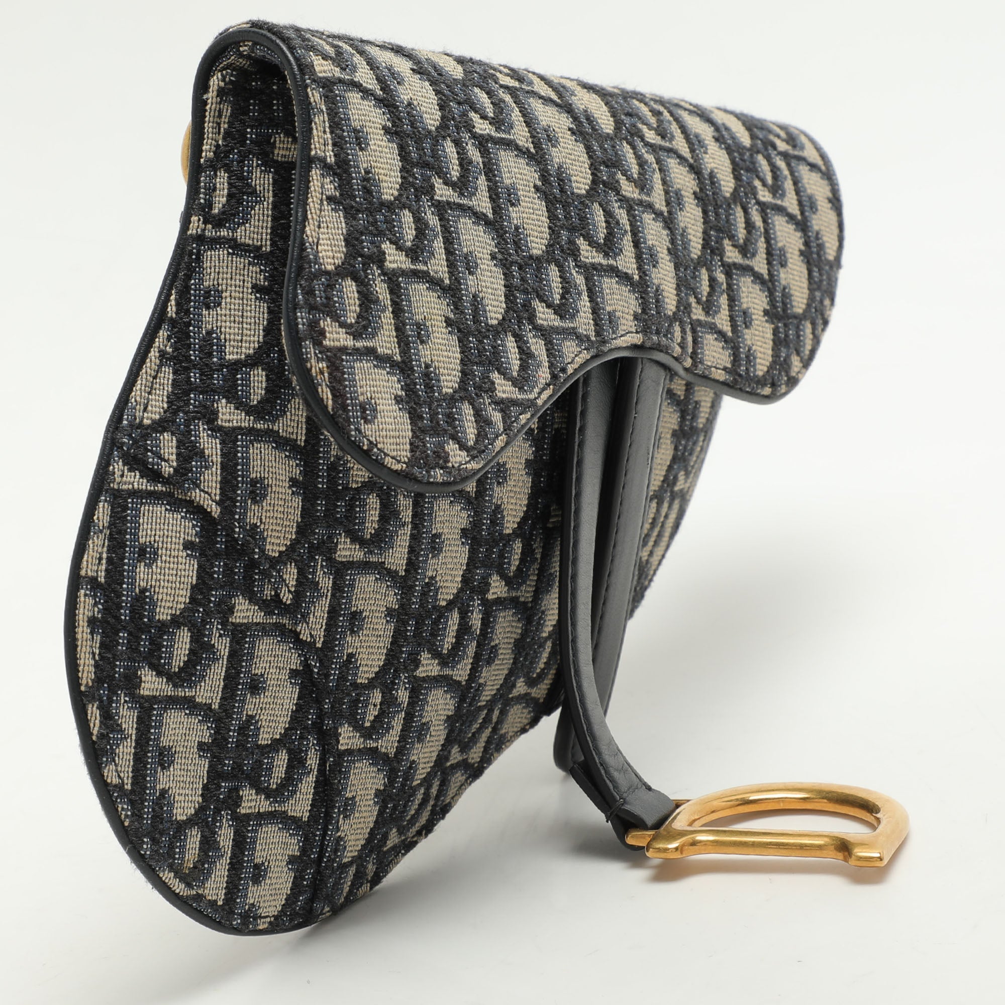 Dior Blue/black Oblique Canvas And Leather Saddle Belt Bag