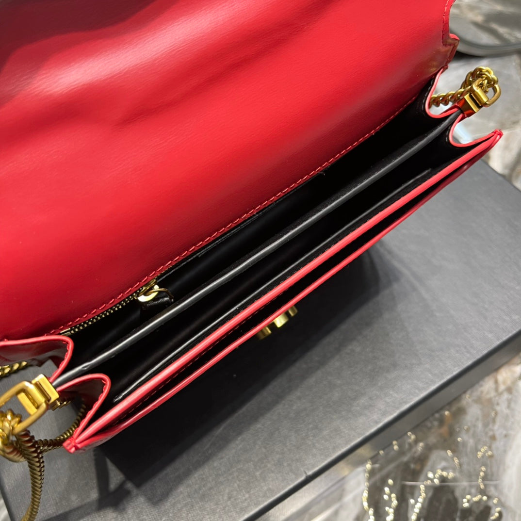 YSSL Cassandra Medium Chain Bag Rouge Opyum In Grain De Poudre Embossed For Women 8in/22cm YSL 532750BOW0W6008