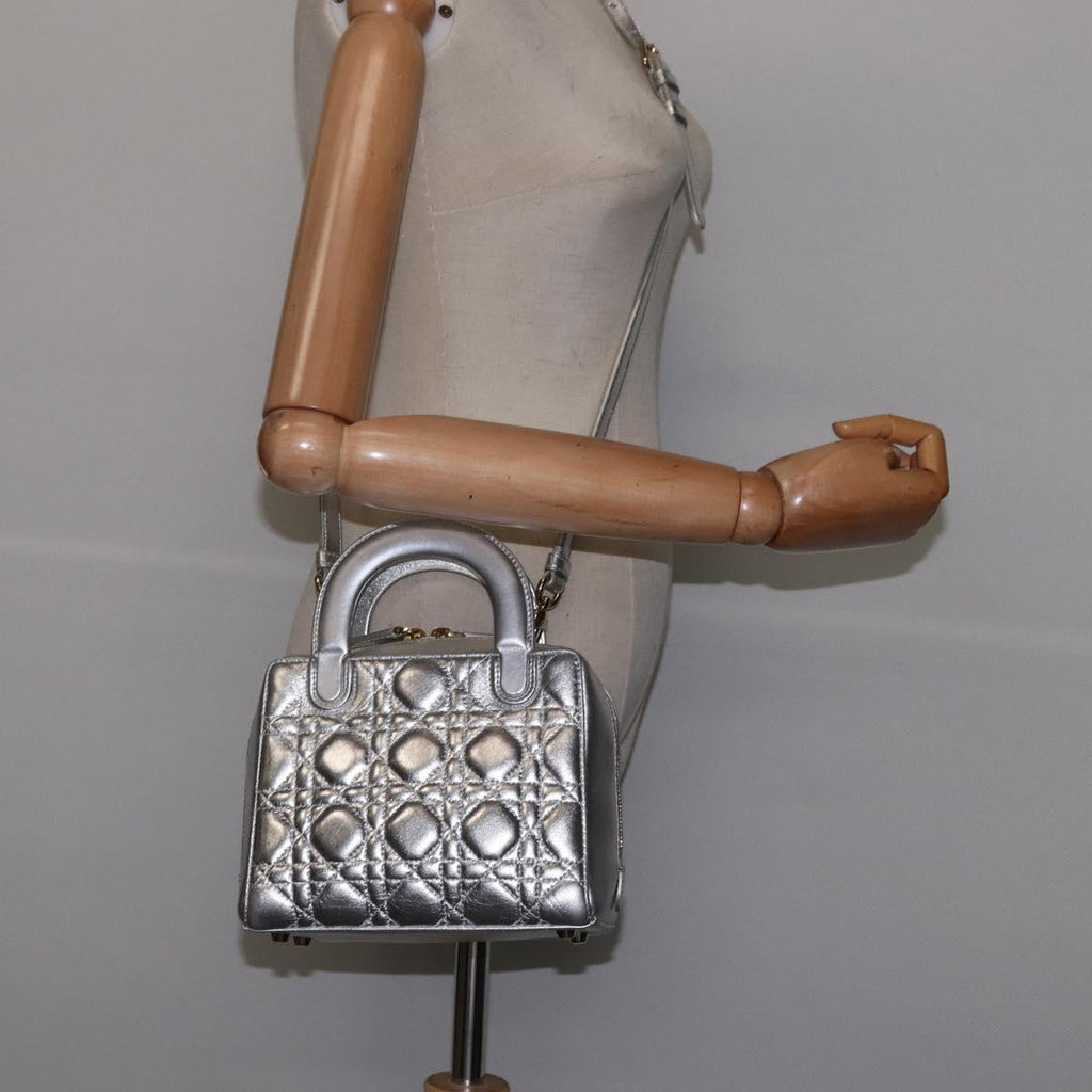 Christian Dior Lady Cannage Matelassé Silver Leather Bag (Pre-Owned)