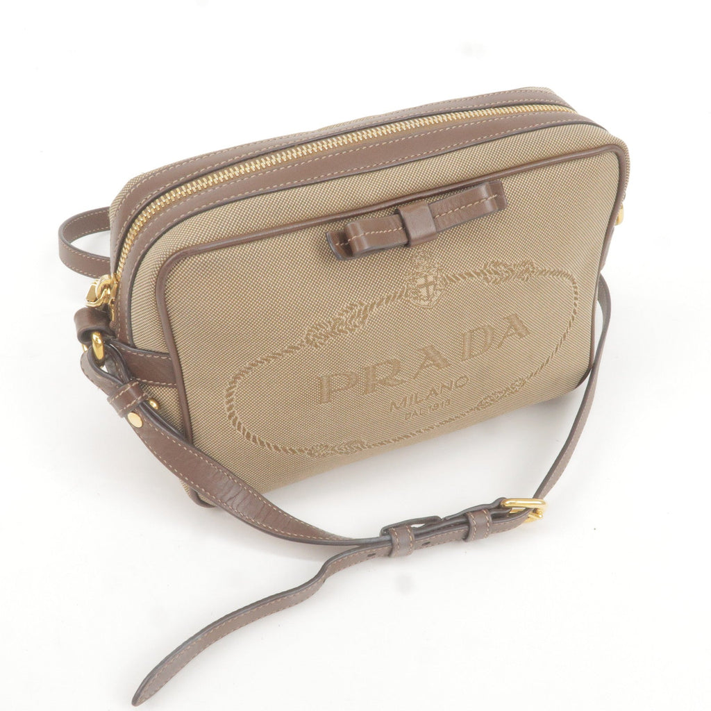 Prada Logo Jacquard Leather Shoulder Bag Beige Br 1BH089