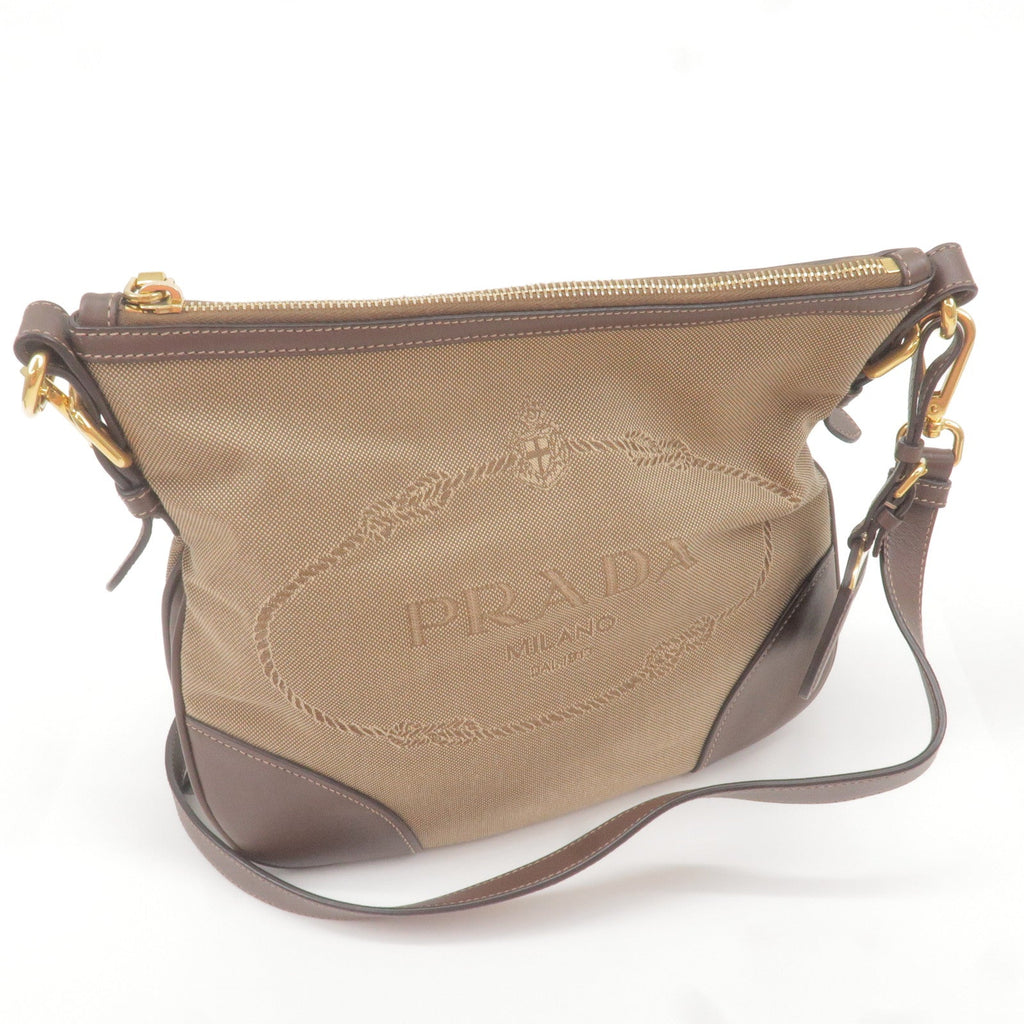 Prada Logo Jacquard Leather Shoulder Bag Beige Br BT867A