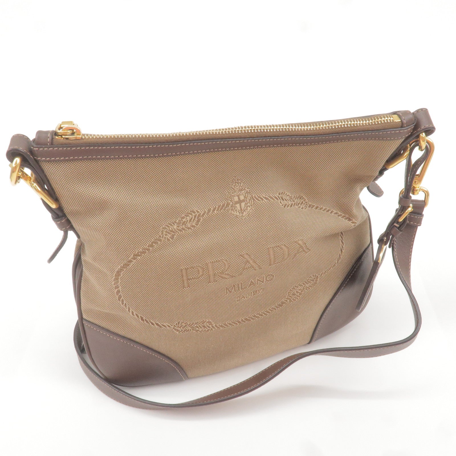 Prada Logo Jacquard Leather Shoulder Bag Beige Br BT867A