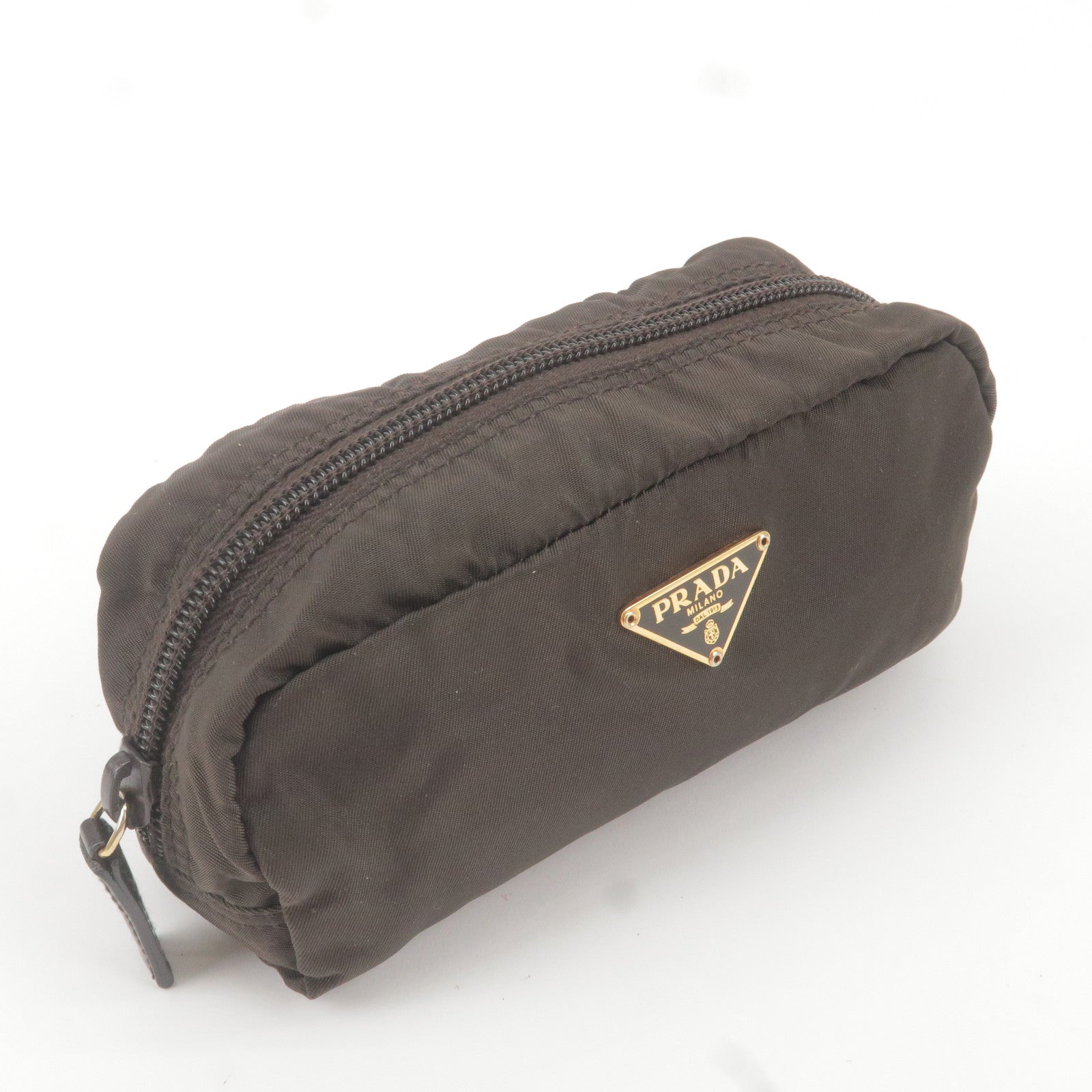 Prada Logo Nylon Leather Pouch Cosmetic Bag Br 1N0175