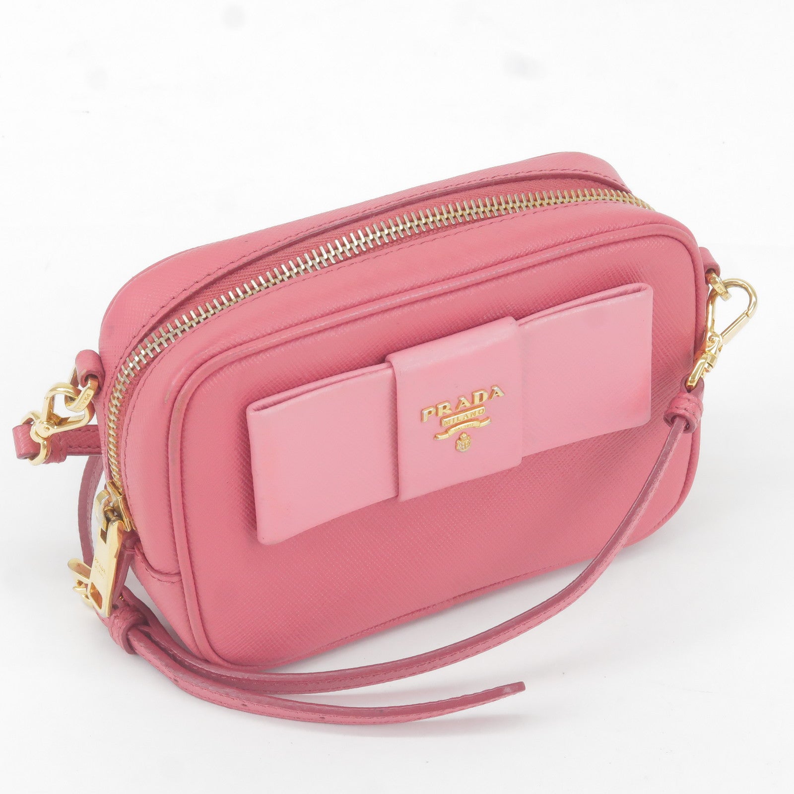 Prada Bow Ribbon Leather Shoulder Bag Purse Pink