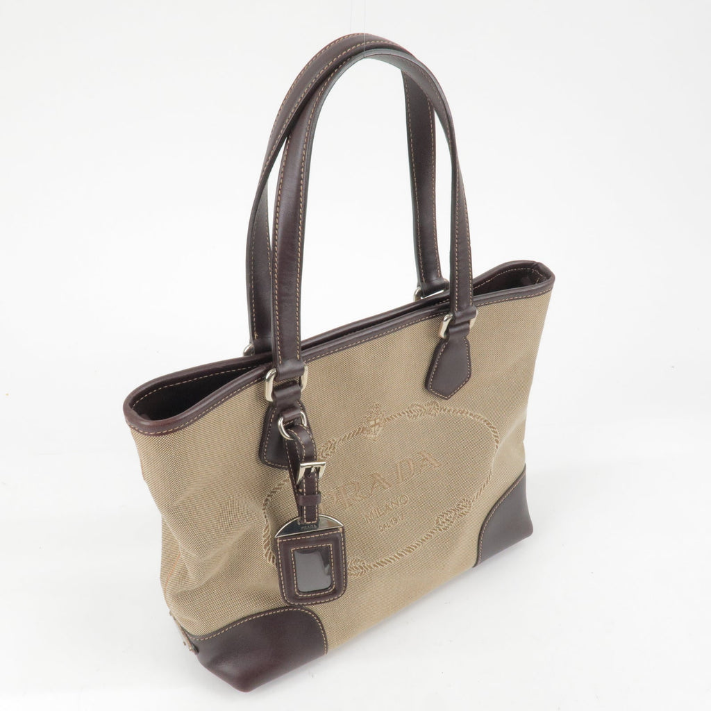 Prada Logo Jacquard Leather 2Way Bag Beige Br BR3414