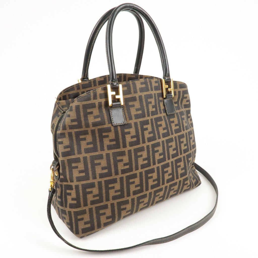 FENDI Zucca Canvas Leather 2Way Shoulder Bag Brown Black 14968