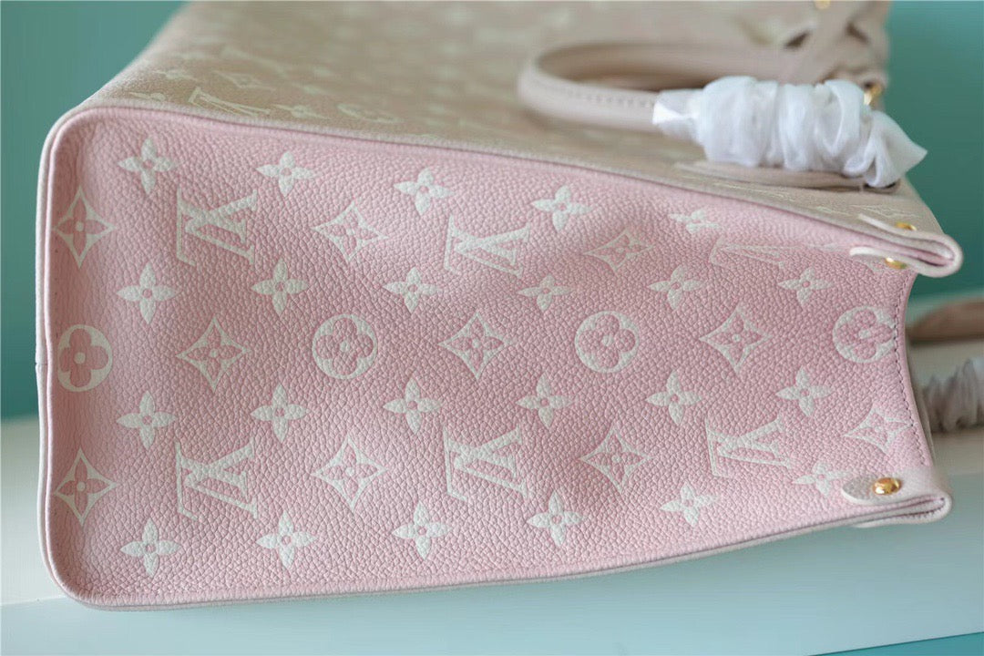 Louis Vuitton Onthego MM Monogram Empreinte Beige/ Pink/ Yellow For Women,  Shoulder And Crossbody Bags 35cm/13.8in Louis Vuitton M46128
