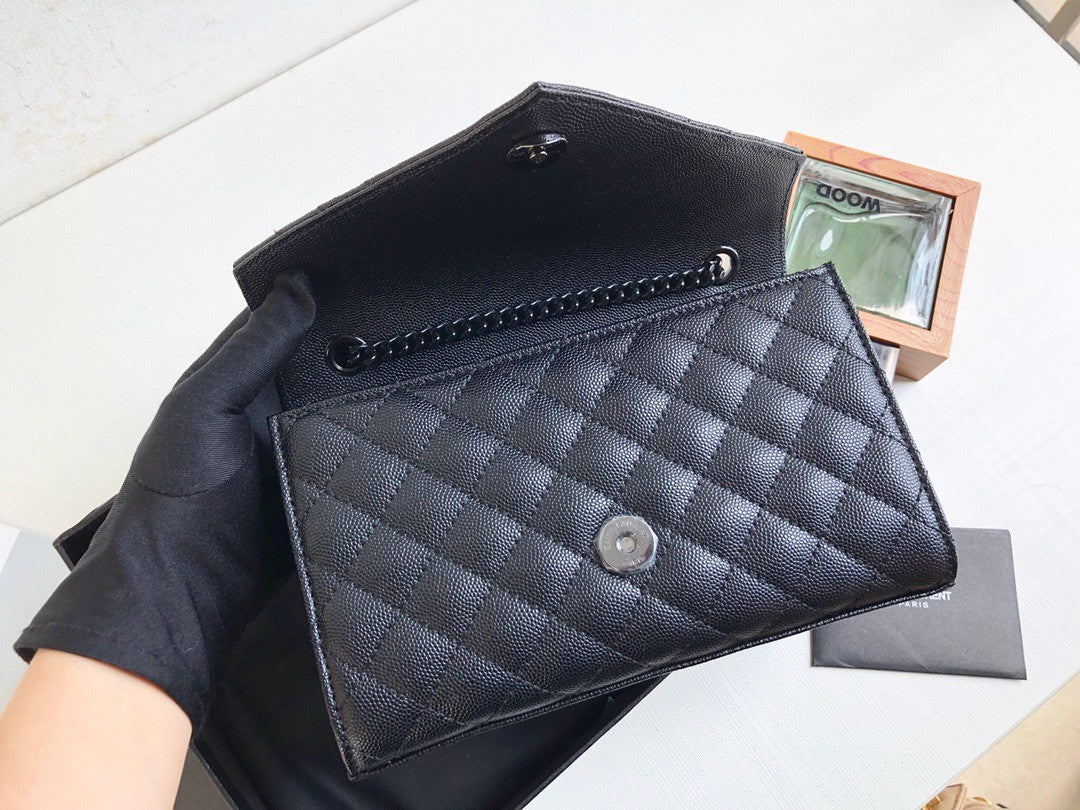 YSSL Envelope Small Bag In Mix MatelassÃ© Grain De Poudre Black For Women 8in/21cm YSL 600195BOW981000