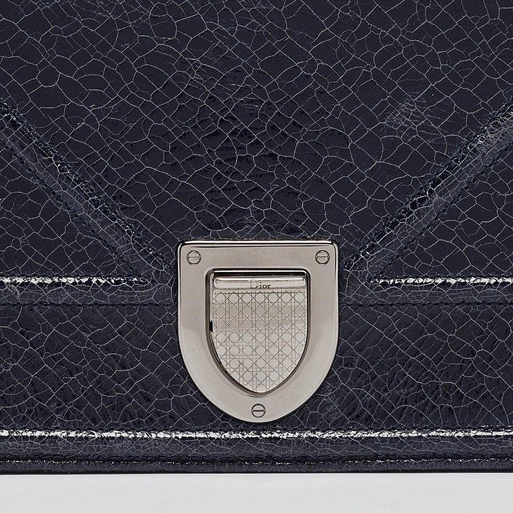 Dior Navy Blue Crinkled  Leather Medium Diorama Shoulder Bag