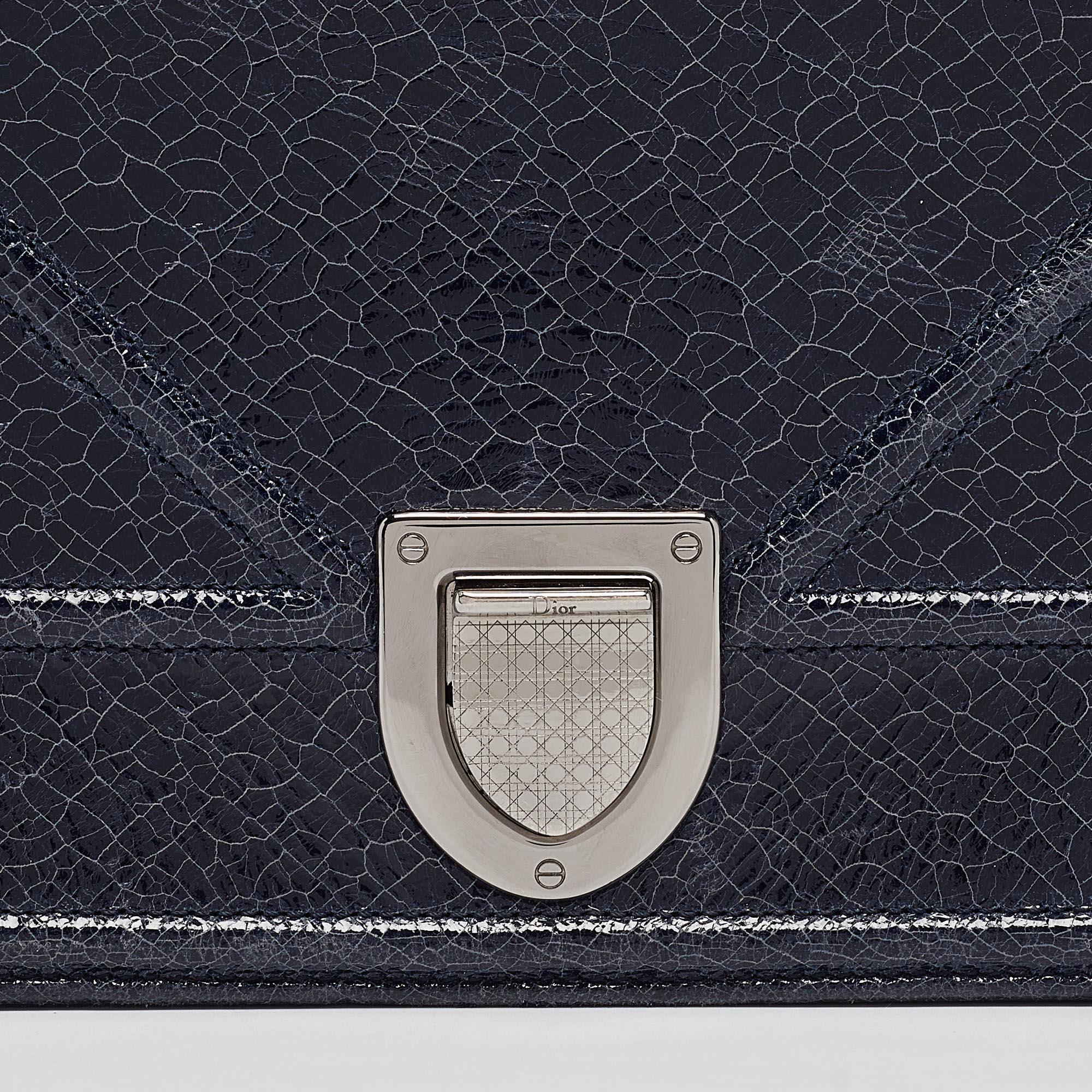 Dior Navy Blue Crinkled  Leather Medium Diorama Shoulder Bag