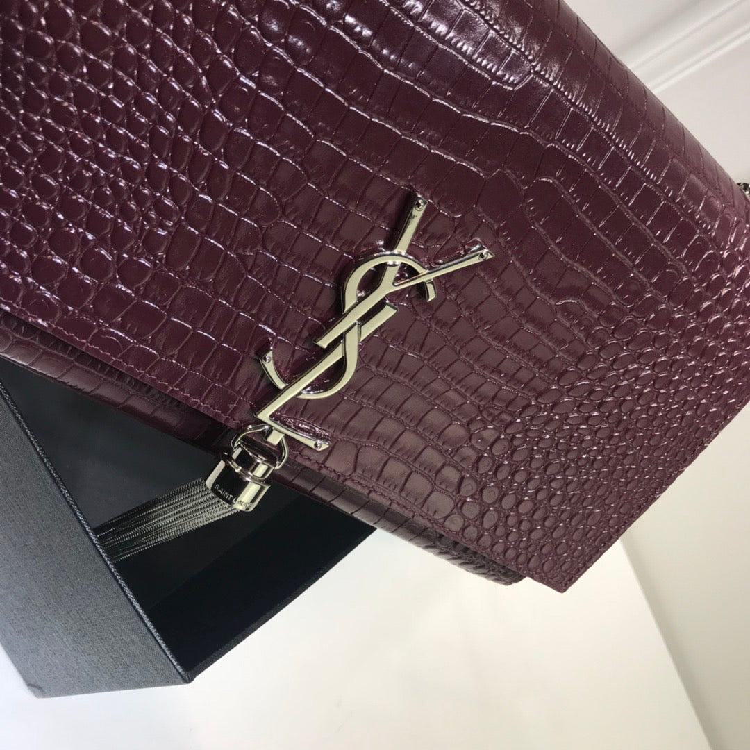 Top Quality Kate MeTop Qualityum Chain Bag With Tassel In Embossed CrocoTop Qualityle Dark Violet For Women 9.4in/24cm YSL