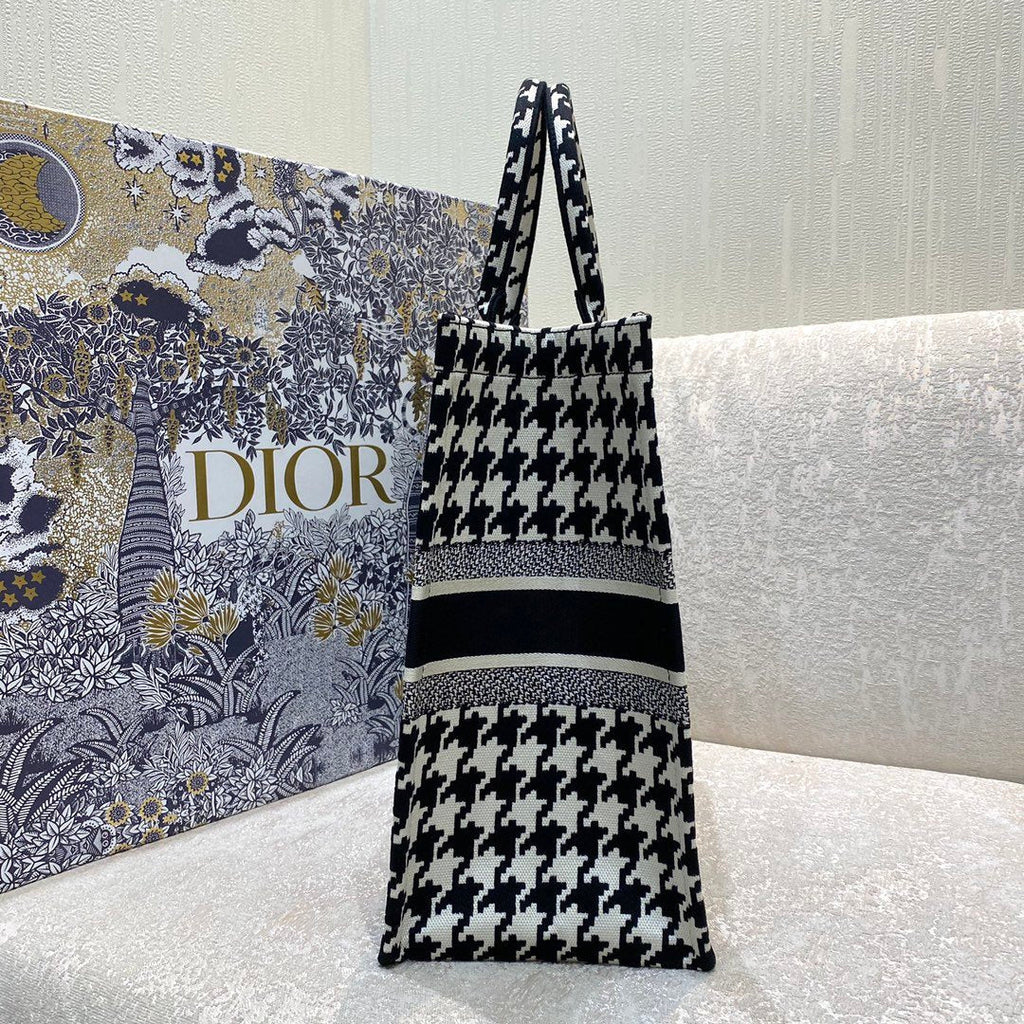 Dior Large Book Tote Black Houndstooth Embroidery, Black/White, For Women Women’s Handbags, Shoulder Bags, 42cm CD