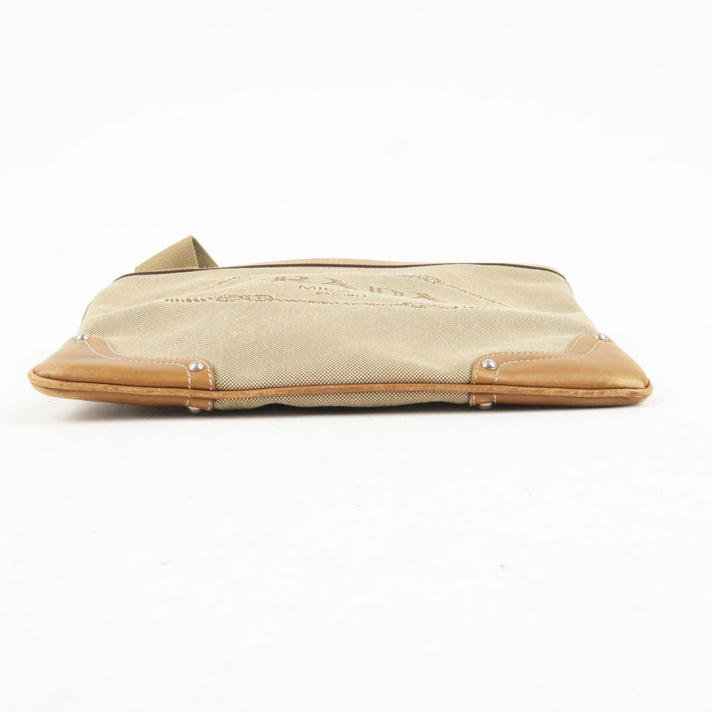 Prada Logo Jacquard Leather Shoulder Bag Beige Br BT0537