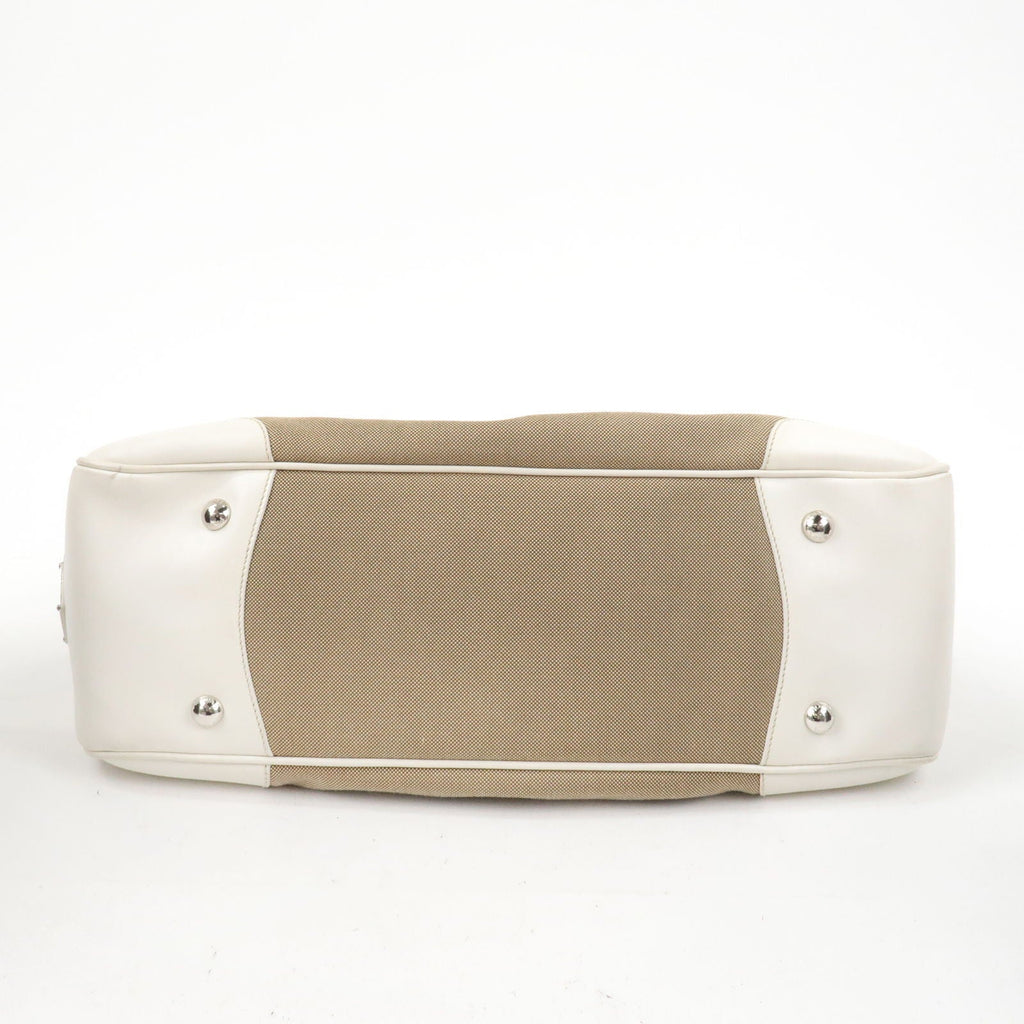 Prada Logo Jacquard Leather Shoulder Bag Hand Bag Beige Ivory
