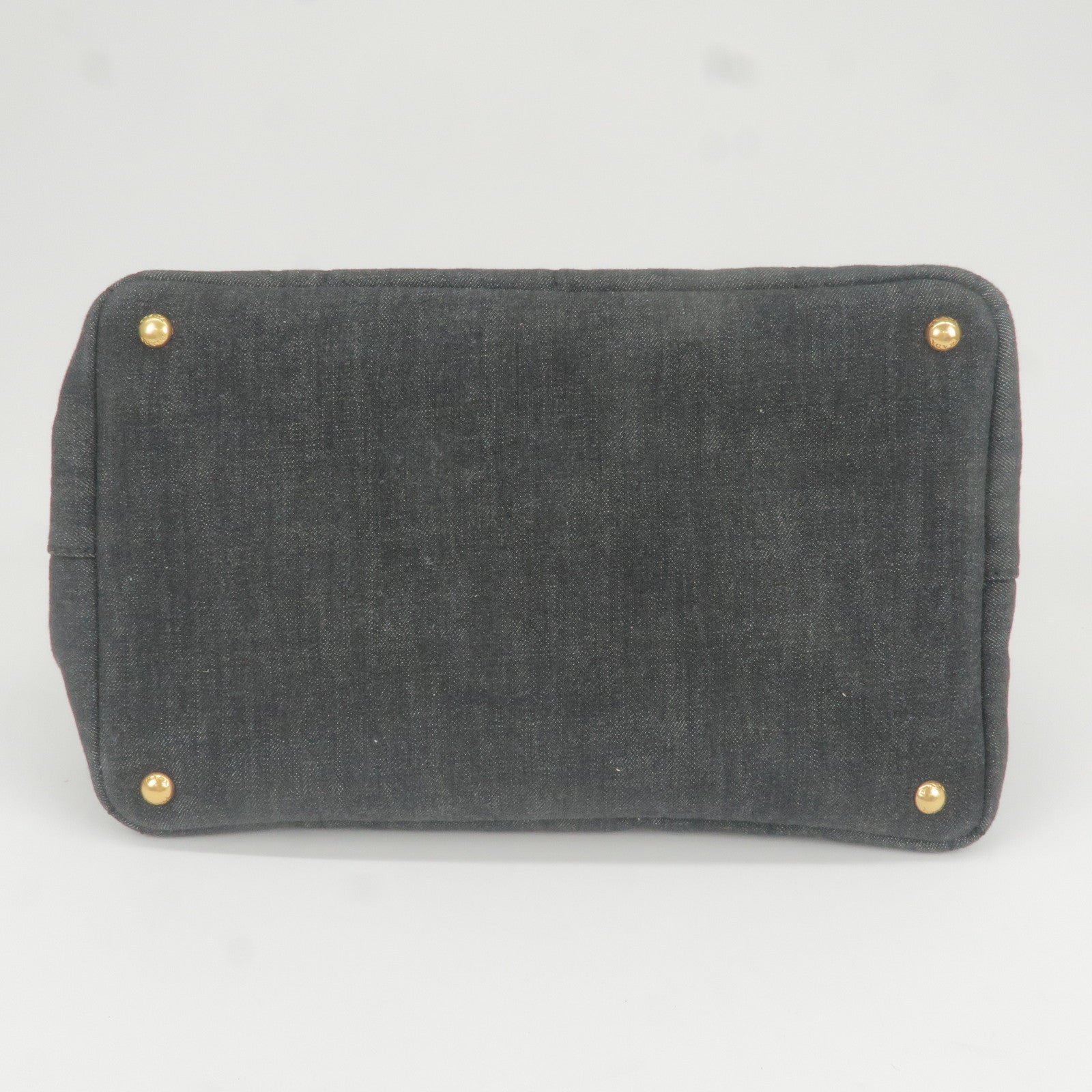Prada Logo Canapa Denim Tote Bag Hand Bag NERO Black B2642B
