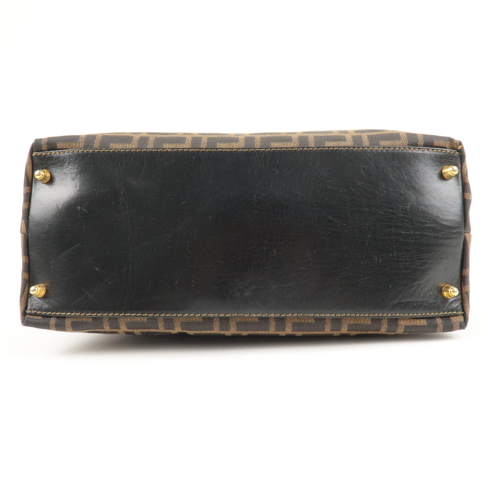 FENDI Zucca Canvas Leather 2Way Shoulder Bag Brown Black 14968