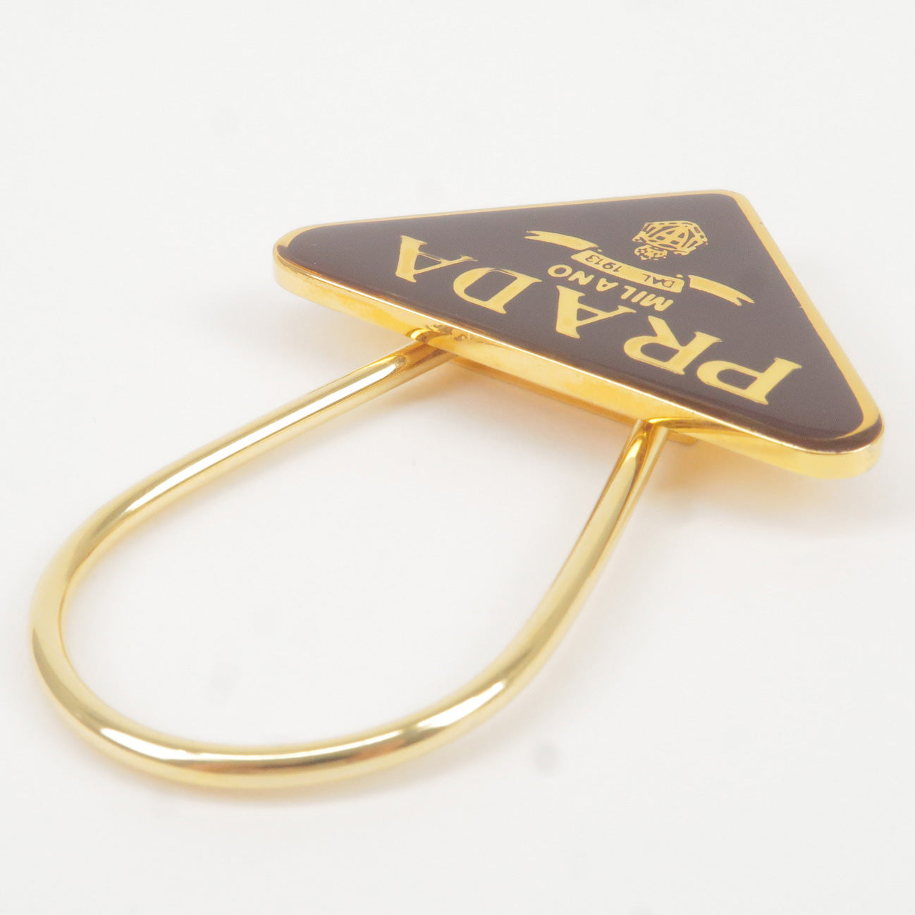 Prada Metal Triangle Logo Key Chain Bag Charm M285 Br Gold