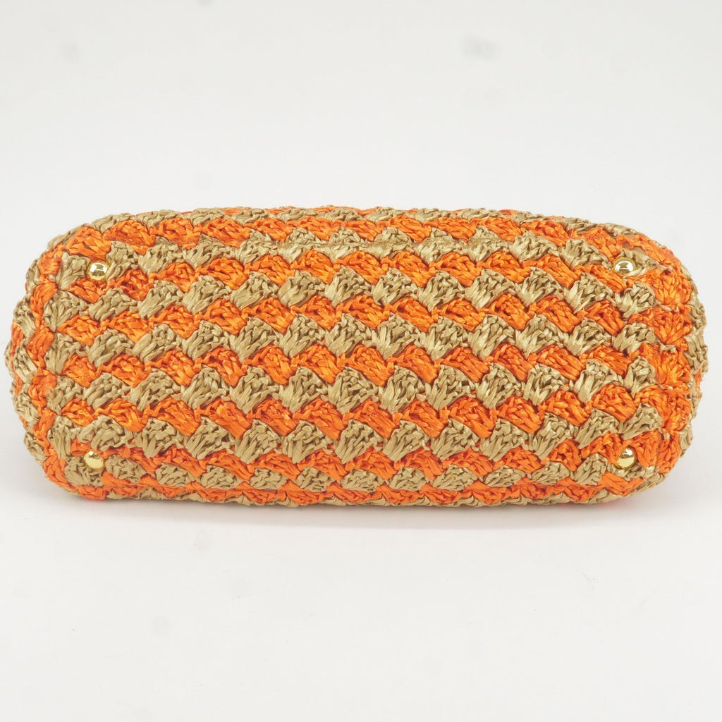 Prada Logo Raffia Crochet Tote Bag Hand Bag Br Orange BN2303
