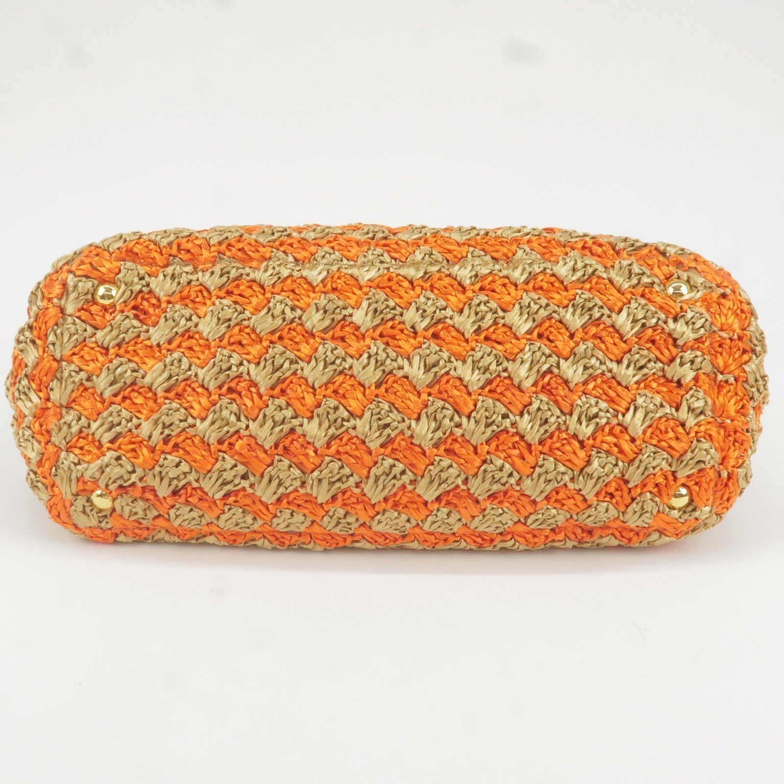 Prada Logo Raffia Crochet Tote Bag Hand Bag Br Orange BN2303