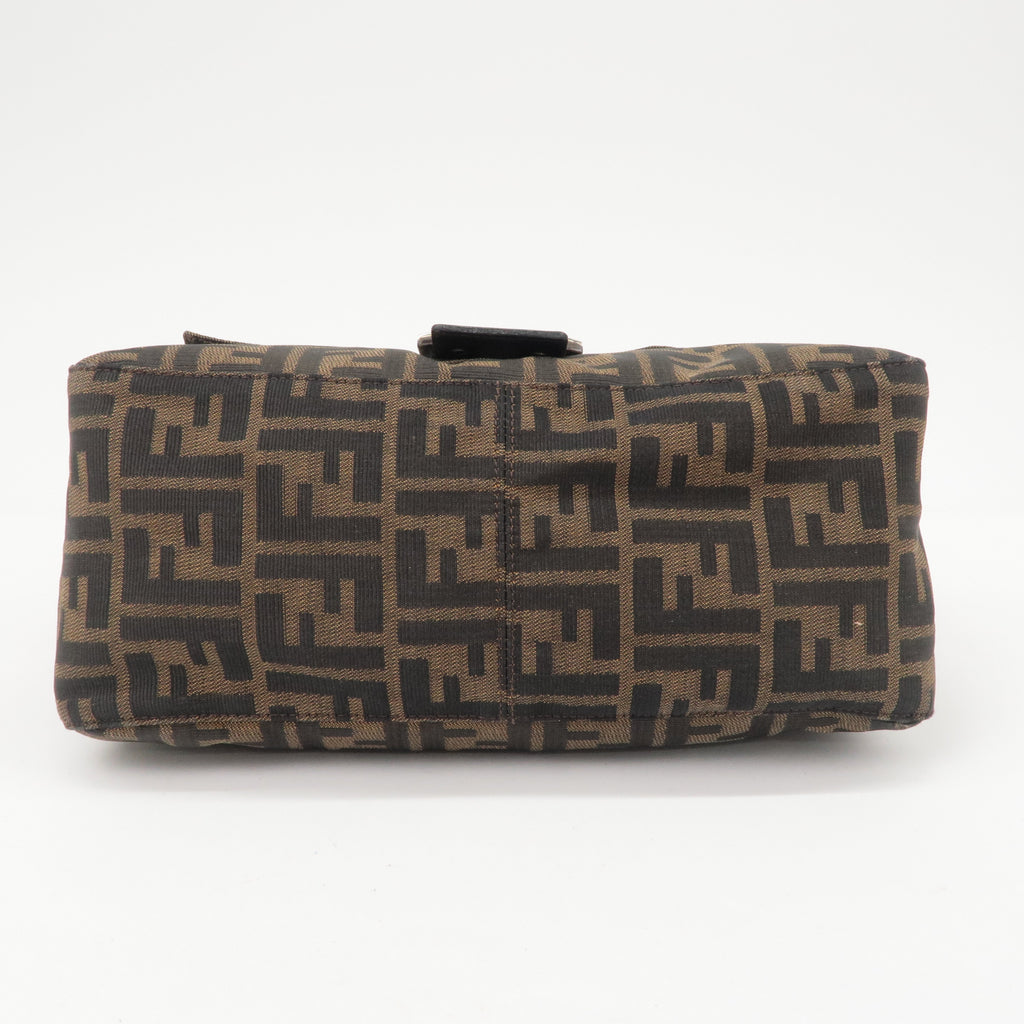 FENDI Mamma Baguette Zucca Canvas Leather Shoulder Bag Brown