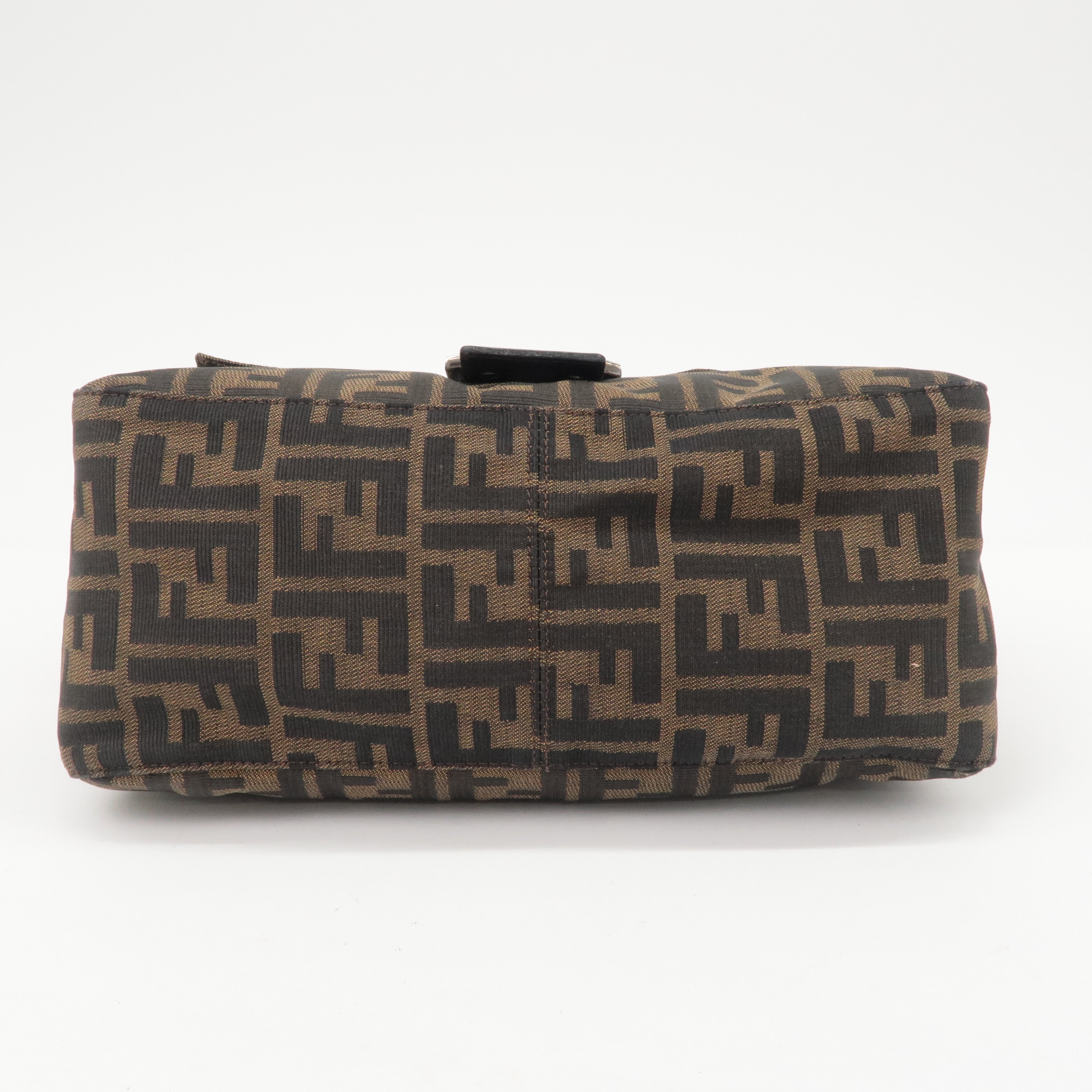 FENDI Mamma Baguette Zucca Canvas Leather Shoulder Bag Brown