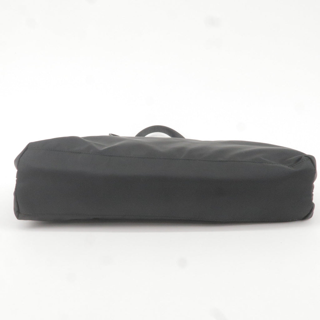 Prada Logo Nylon Leather Tote Bag Hand Bag Black