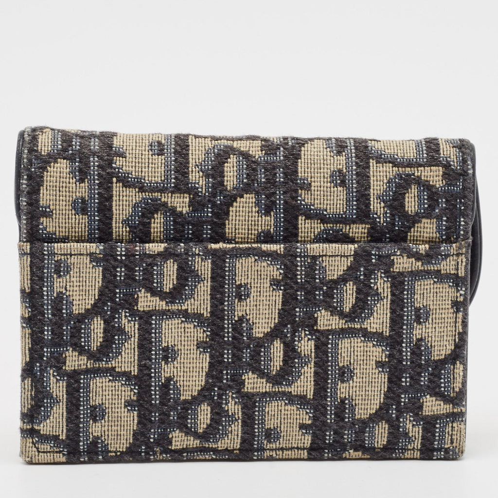 Dior Navy Blue Oblique Canvas And Leather Saddle Wallet