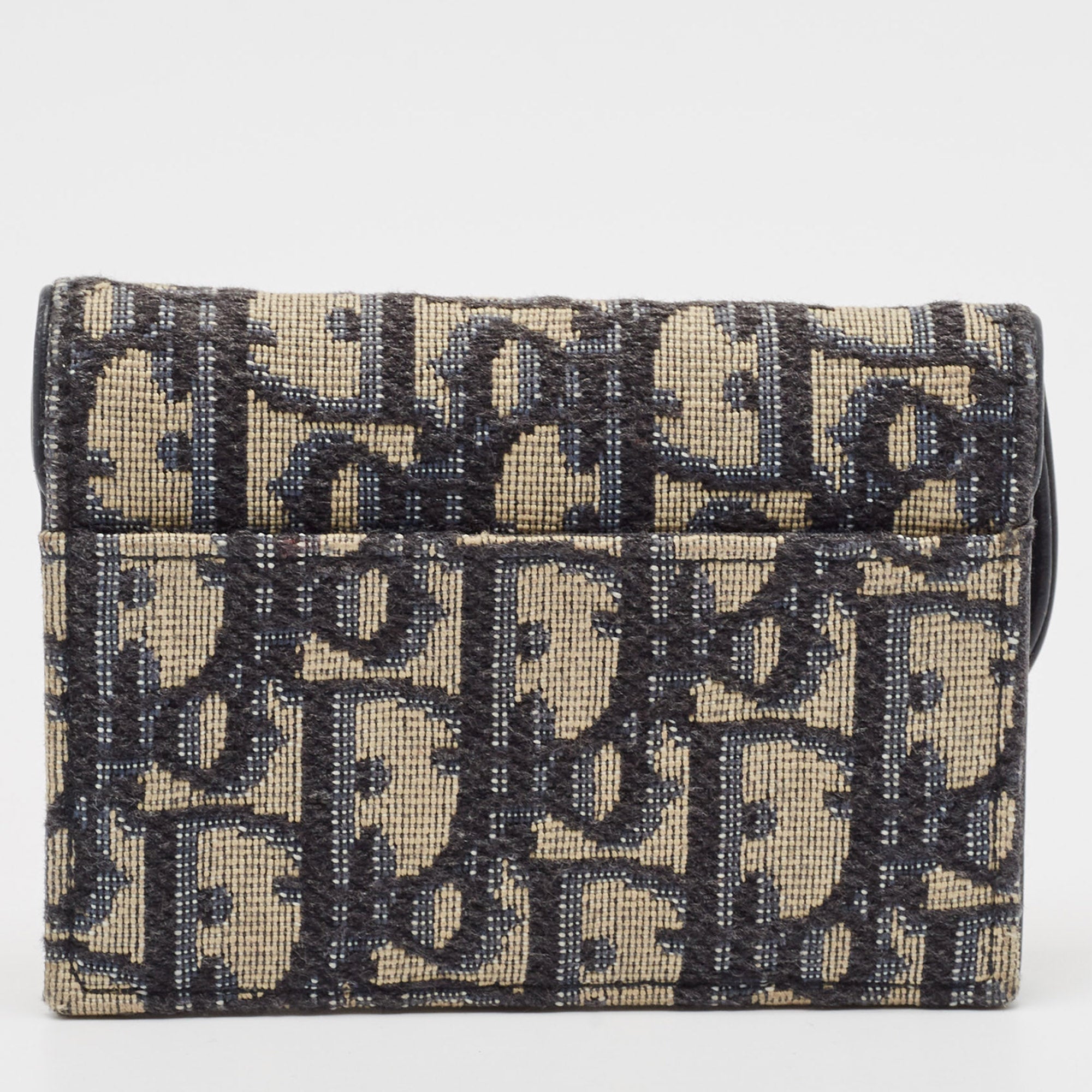Dior Navy Blue Oblique Canvas And Leather Saddle Wallet